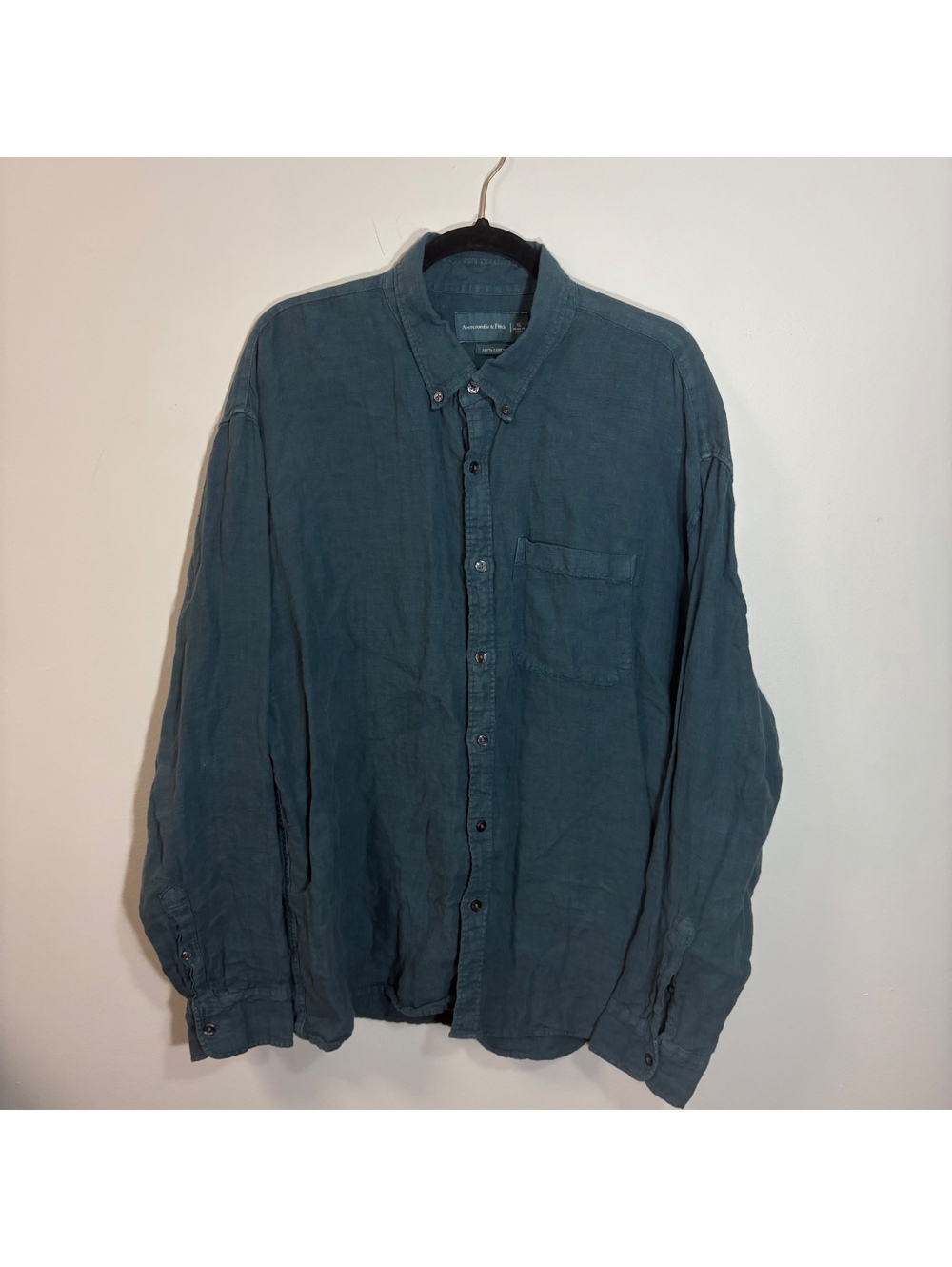 Abercrombie & Fitch Men's Dark Teal Green 100% Linen Button Down - Men's XL